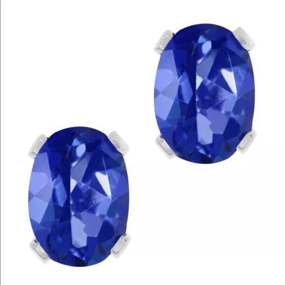 2 ct. Oval Sapphire Earrings in Sterling Silver - Picture 1 of 1